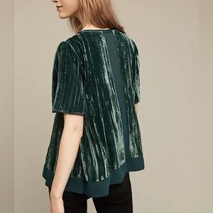 Anthropologie Maeve Green Crushed Velvet Short Sleeve Blouse Women XS